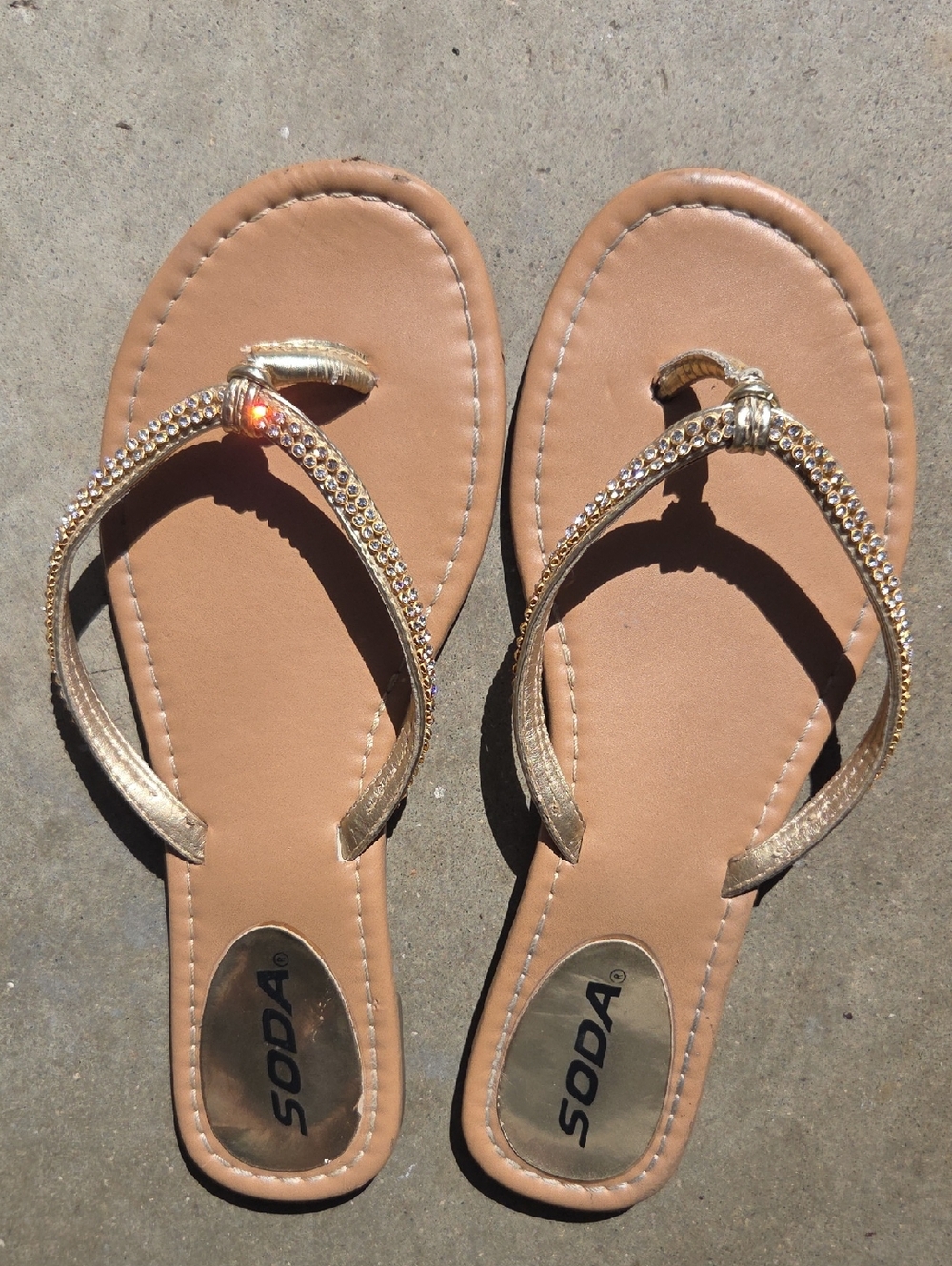 Soda Women's Gold Rhinestone Thong Sandals